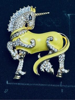 Crystal Accent Yellow Unicorn Brooch - Designer Inspired